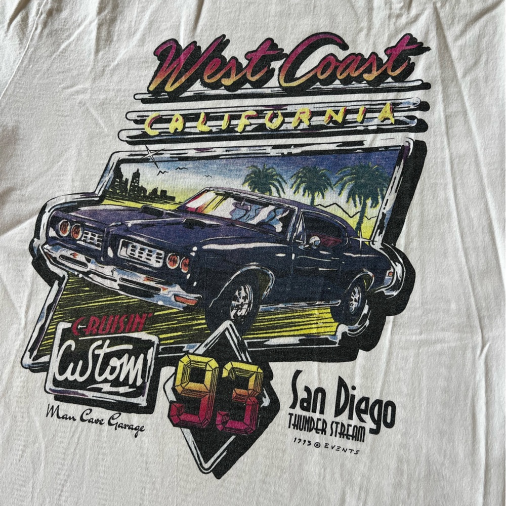 Brandy West Coast California Graphic Tee - White with Multi-Color Car Print